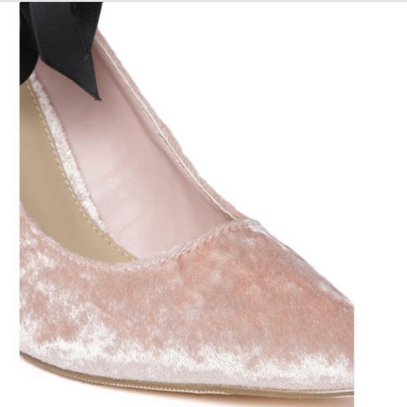 Pink Crushed Velvet Juliet Black Bow Pointed Toe Heel - Picture 6 of 7